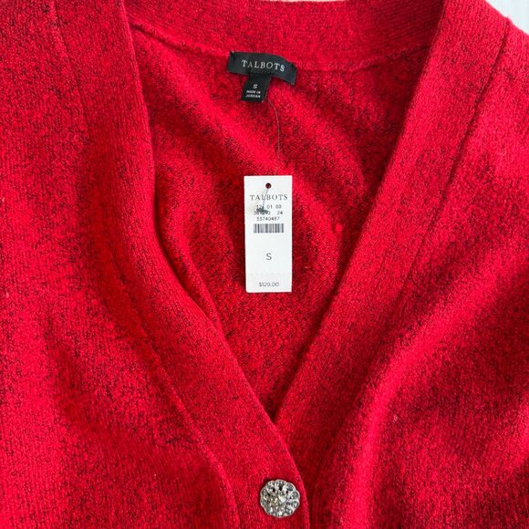 Talbots NWT Jewel Button Cardigan V Neck Red Pockets Size S - Picture 10 of 11